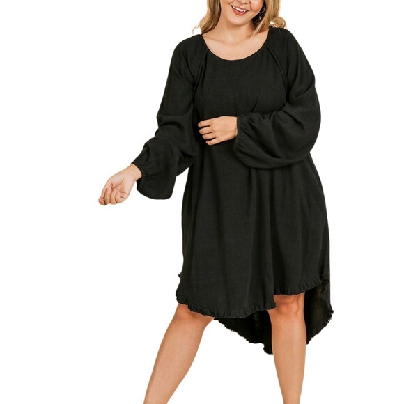 Umgee boho black linen long sleeve high low hem dress size small - Picture 1 of 11
